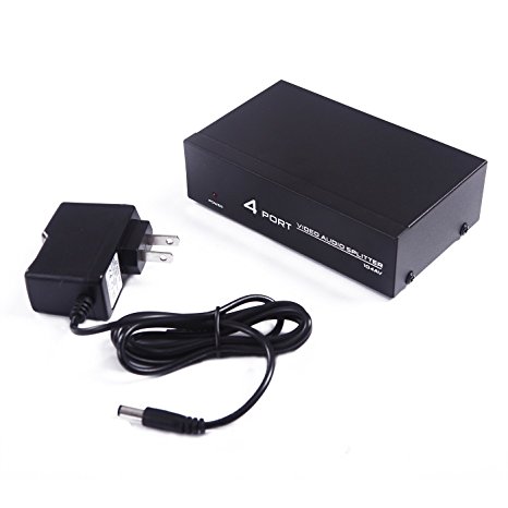 HDE 4 Port RCA Composite Video Audio DC Powered Splitter Box