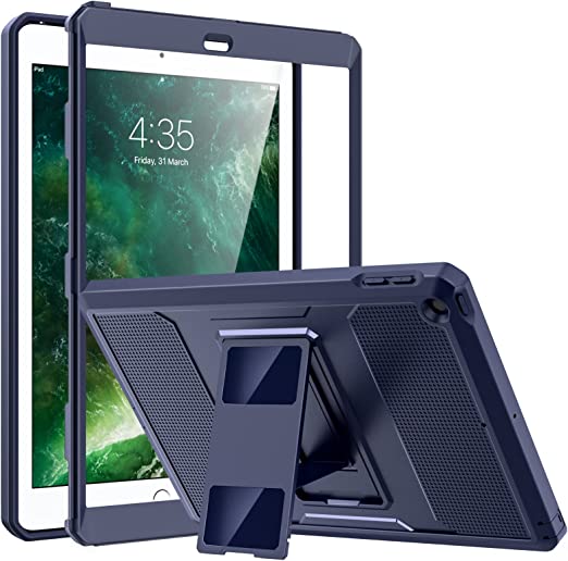 MoKo Case for iPad 9.7 2018/2017, iPad 6th Generation/iPad 5th Generation, [Heavy Duty] Shockproof Full Body Hybrid Cover with Built-in Screen Protector for iPad 9.7" (iPad 5/iPad 6), Dark Blue