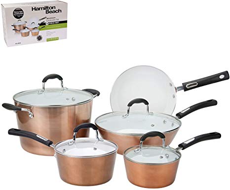Hamilton Beach HAJ603 Cookware Set, Aluminum, 9 PC, Copper, Rose Gold