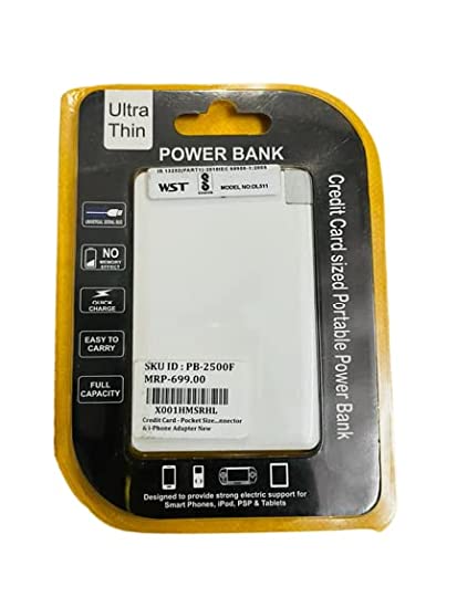 Ultra Thin Credit Card Sized Portable Power Bank 2500mAh(Full Capacity) Compatible with i-Phone and Android Smart Phone/Tablet & PSP & iOS