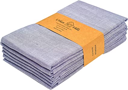 Urban Villa Kitchen Towels Slub Chambray Grey/White Color, Premium Quality,100% Cotton Dish Towels, Mitered Corners,(Size: 20X30 Inch),Highly Absorbent Bar Towels & Tea Towels -(Set of 6)