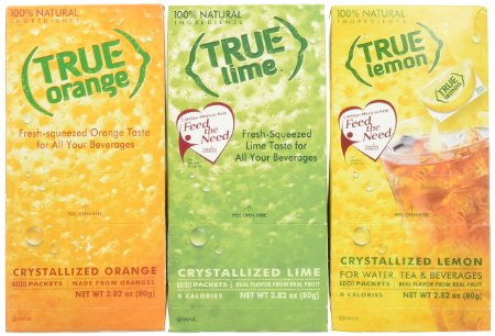True Lemon, True Lime & True Orange Dispenser Packets 100ct (3pk Variety). Sugar Free Drink Mix, Natural Flavored Water Enhancer, Great Powdered Drink Mix Packets for Paleo Diet, Atkin's Diet, or Other Diets. 100% Natural Drink Mix
