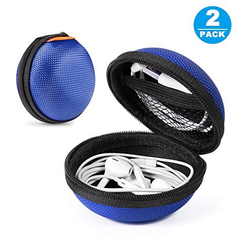 2 Packs GLCON Hard Earphone Case Headphone Organizer - Shockproof Mini Earbud Carrying Case for AirPods - High Protection Small EVA Storage Pouch Bluetooth Earpiece Bag - Lightweight Coin Purse (Blue)