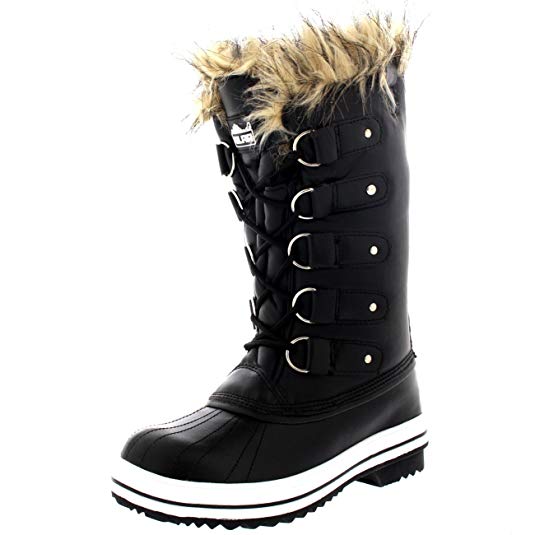 Polar Products Womens Lace up Rubber Sole Tall Winter Snow Rain Shoe Boots