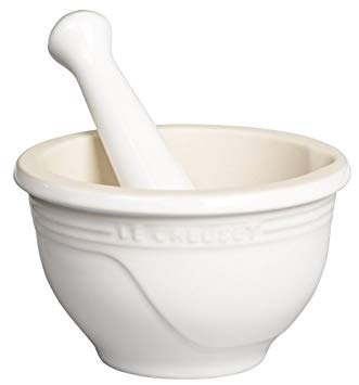 Le Creuset PG4050-0416 Stoneware Mortar and Pestle, 10-Ounce, Caribbean Mortar & Pestle, White