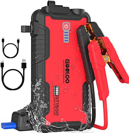 GOOLOO Jump Starter 1500A Supersafe IP65(Up to 8.0L Gas or 6.0L Diesel Engine)12V Portable Car Battery Booster Jump Starter Pack Kit with Quick Charge, DC Port, LED Flashlight