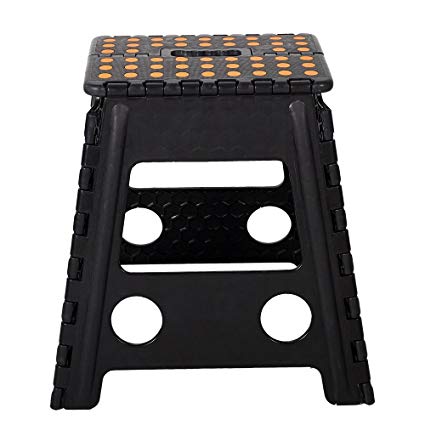 Lucky Tree Super Strong Folding Step Stool 15 Inch Portable Carrying Handle for Adults and Kids.Great for Kitchen Garden Black