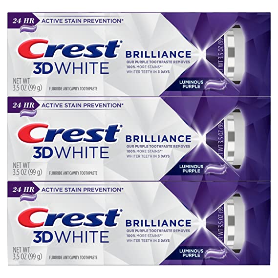 Crest 3D White Brilliance Teeth Whitening Toothpaste, Luminous Purple, 3.5 oz, Pack of 3