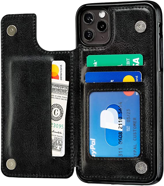 S-Tech Case for 12 Pro Max (6.7 inch) Wallet Case with Card Holder Leather Kickstand Card Slots Case, Double Magnetic Clasp and Durable Shockproof Cover for iPhone 12 Promax (Black)