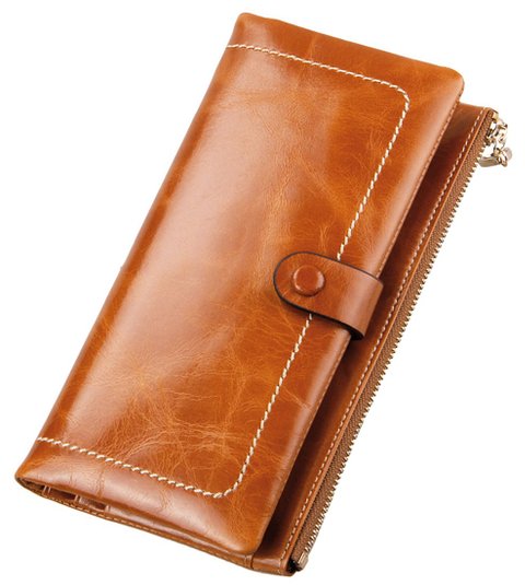Heshe Luxury Womens Waxy Cow Leather Long Zipper Wallet Clutch Purse Card Phone Holder Coin Case Money Clip