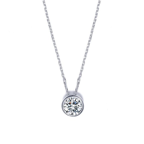 UMODE Jewelry Solitaire Bezel set diamond necklace with 1 Carat Round Clear Cubic Zirconia CZ Diamond 18"