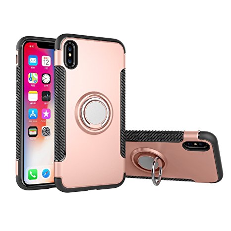 For iPhone 8 Plus Case,CHEEDAY [Newest] Rugged 2 in 1 Case with Ring Holder Kickstand Drop Protection Cover Soft Rubber Bumper Case for Apple iPhone 8 Plus / iPhone 7 Plus (Rose Gold)