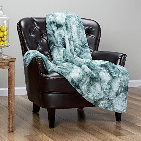 Chanasya Fuzzy Faux Fur Throw Blanket - Light Weight Blanket for Bed Couch and Living Room Suitable for Fall Winter and Spring (50x65 Inches) Tan Teal