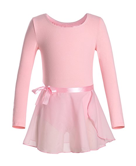 DANSHOW Girls Team Basic Long Sleeve Leotard with Skirt Kid Dance Ballet Tutu Dress
