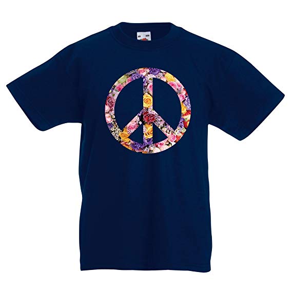 lepni.me Kids Boys/Girls T-Shirt Peace Symbol, 1960s 1970s Hippy Hippie Festival, Peace Sign Flower Summer Hipster Swag