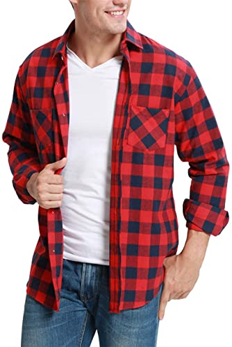 Dioufond Plaid Flannel Shirts for Men Long Sleeve Buffalo Plaid Shirts