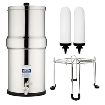 Survivor Filter Gravity Water Filter System - Stainless Steel Countertop Gravity Water Filter with Stand, 2.25 Gallon Ceramic Filters for Home and Outdoors, Removes Bacteria, Viruses, and Parasites