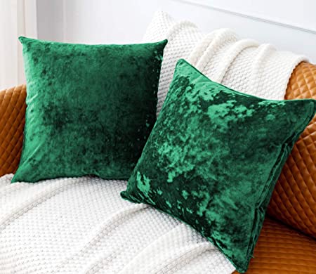 HORIMOTE HOME Pack of 2 Crushed Velvet Green Square Cushion Covers for Sofa Couch Chair, Christmas Decorative Cushions Pillow Covers for Livingroom Bed Car 40x40cm