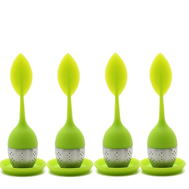 FOME Tea Infuser Leaf Strainer Handle with Steel Ball Silicone Leaf Lid (4 PCS, Green)   FOME GIFT