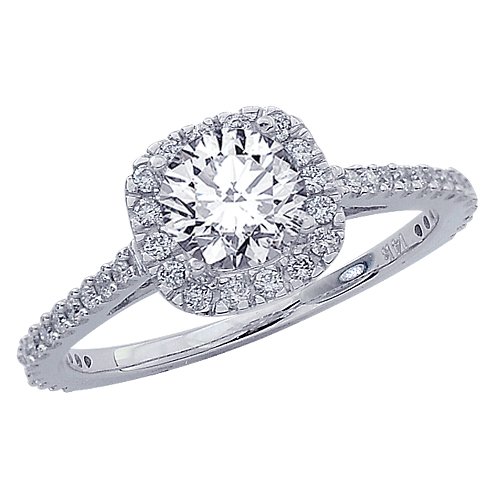 1.01 Carat Gorgeous Classic Cushion Halo Style Diamond Engagement Ring 14K White Gold with a 0.63 Carat I-J I2 Round Brilliant Cut/Shape Center