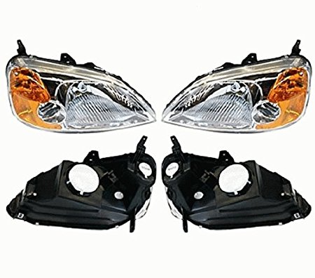 Discount Starter and Alternator HO2519102 HO2518102 Honda Civic Replacement Headlight Pair Plastic Lens With Bulbs