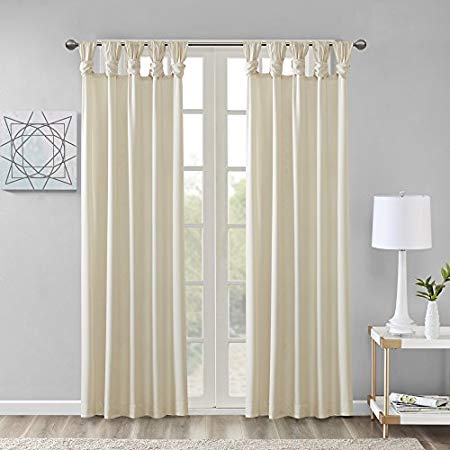 Comfort Spaces Ekko Microtwill DIY Twisted Tab Window Curtain Panel Pair, 50"x84", Ivory