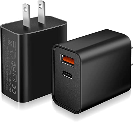 Vancold 20W USB C Fast Charger 2-Pack Dual Port PD Power Delivery Type Charging Block Plug Adapter for iPhone 13/12/11 /Pro Max, XS/XR/X, iPad Pro, AirPods Samsung Galaxy and More(Black) (HNT-PD2002)