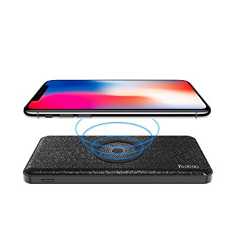 Qi Wireless Charging Portable Charger, Yoobao 5000mAh Power Bank External Battery Pack Lightning and Micro Input for iPhone X/8/8 Plus, Samsung Galaxy S9/S8/S7/S7 Edge/Note 8/Note 5 and More - Black