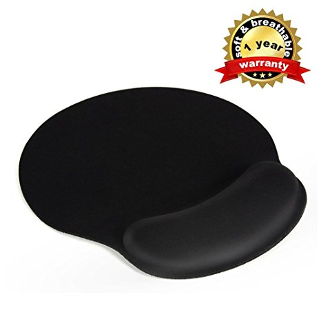Ergonomic Mouse Pad Memory Foam Mat with Wrist Rest Support for Laptop Desktop Office Gaming Computer Pain Relief Non-slip Design Rubber Base Black -by Eastshining