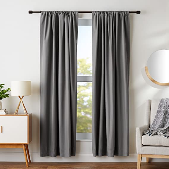 AmazonBasics Room Darkening Blackout Window Curtains with Tie Backs Set, 42" x 84", Dark Grey