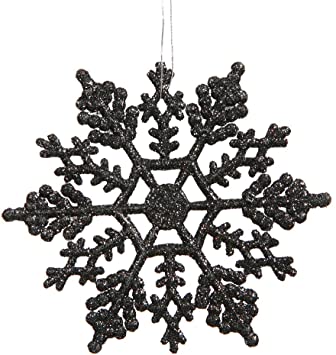Club Pack of 24 Jet Black Glitter Snowflake Christmas Ornaments 4"
