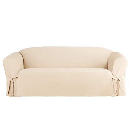 Sure Fit Heavyweight Cotton Duck One Piece Box Cushion Sofa Slipcover - Natural (SF41844)