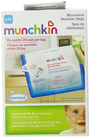 Munchkin Steam Guard Microwave Sterilizer Bags, 6 Pack, White