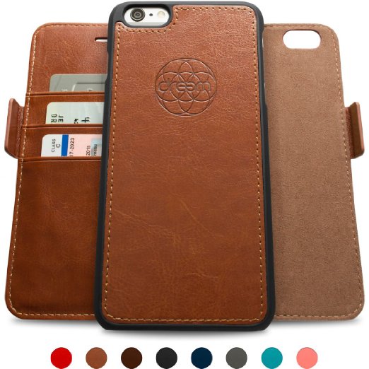 Dreem Fibonacci, Versatile iPhone 6 Plus Case, Detachable Wallet Folio, 2 Kickstands, Premium Vegan Leather, Gift Box (Brown)
