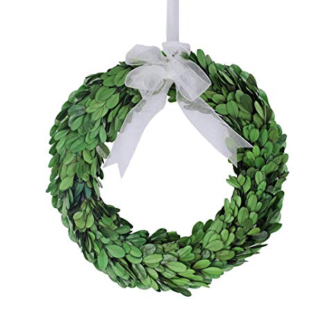 besttoyhome 10" Wide Round Preserved Boxwood Wreath in Green with Bow (10 inch)