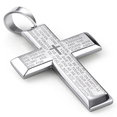 U2U Stainless Steel Jewelry Large Size Bible Lord Prayer Cross Necklace Pendant -2 Chains