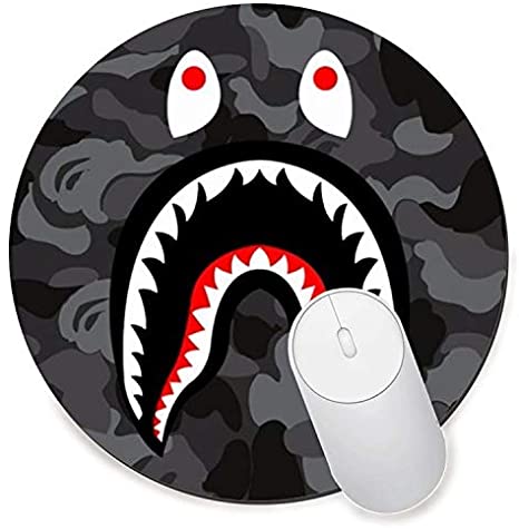 Round Gaming Mouse Pad Creative Custom Non-Slip Mouse Mat-bape Shark Logo