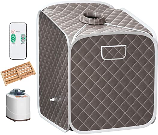 Giantex Portable Steam Sauna Spa 2L Folding Private Sauna Tent W/Chair Foot Massage Roller Absorbent Pad and 9 Adjustable Temperature Levels Spa Tent for Weight Loss Stress Fatigue (Gray)