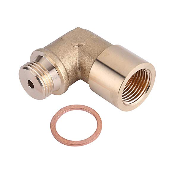 90 Degree Angled Universal O2 Oxygen Sensor Spacer Adapter Extender for Exhaust Systems with M18 x 1.5 Sensor Holes (Brass)
