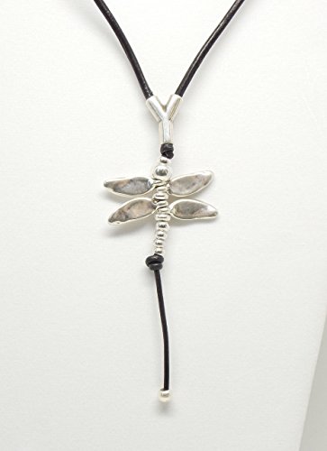 Black Leather Necklace with Dragonfly Pendant, Necklace Hand Created in the Uno de 50 Style