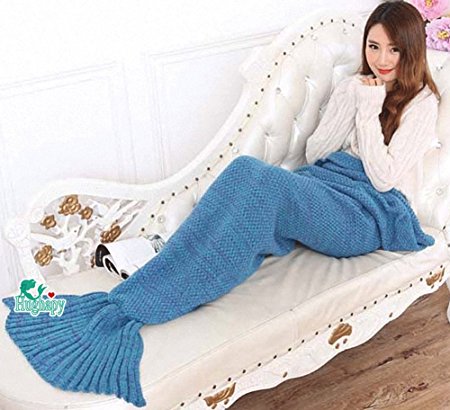 Hughapy Mermaid Tail Blanket for Teen/ Adult, Christmas Blanket (75"x32", Lake blue)