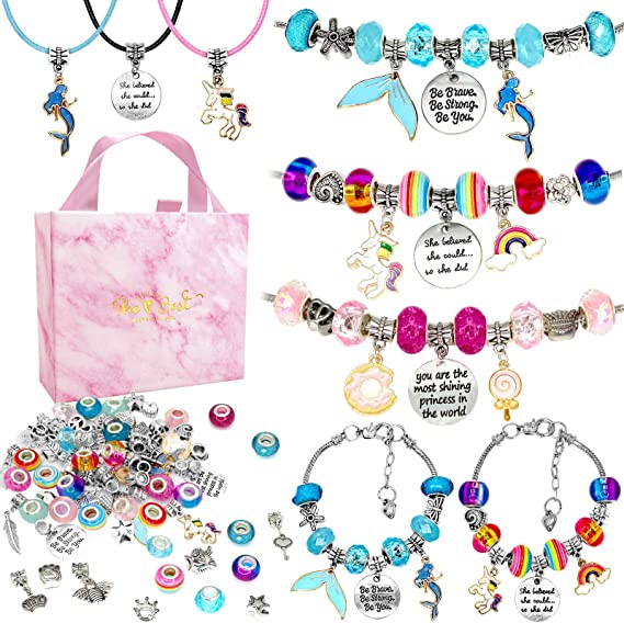 DIY Charm Bracelet Making Kit, Unicorn Bracelet Kit, Mermaid Candy Unicorn Crafts Gifts for Girls Teens Age 8-12 Christmas Birthday Gift for Girls