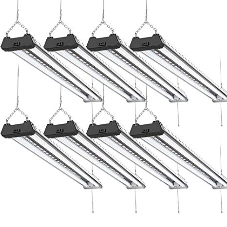 Sunco Lighting 8 Pack Industrial LED Shop Light, 4 FT, Linkable Integrated Fixture, 40W=260W, 5000K Daylight, 4000 LM, Surface   Suspension Mount, Pull Chain, Utility Light, Garage- Energy Star