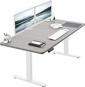 VIVO Electric Height Adjustable 60 x 30 inch Memory Stand Up Desk, Dark Gray Table Top, White Frame, 1B Series, DESK-KIT-1W6G-30