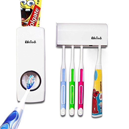 iLifeTech Auto Toothpaste Dispenser & Brush Holder Family Bathroom Fixtures