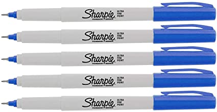 Sharpie Permanent Markers, Ultra Fine Point, 5-Count (BLUE)