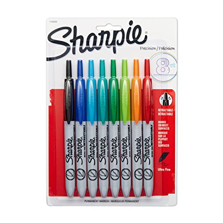 Sharpie Retractable Permanent Markers, Ultra Fine Point, Assorted Colors, 8 Count