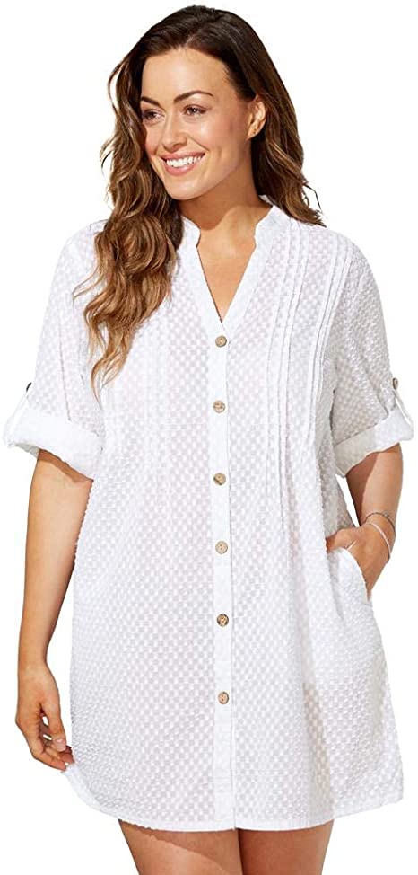 Swimsuits for All Women's Plus Size Button Up Shirt Swimsuit Cover Up