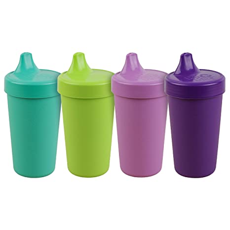 Re-Play Made in The USA 4pk No Spill Sippy Cups for Baby, Toddler, and Child Feeding - Aqua, Lime Green, Purple, Amethyst (Mermaid )