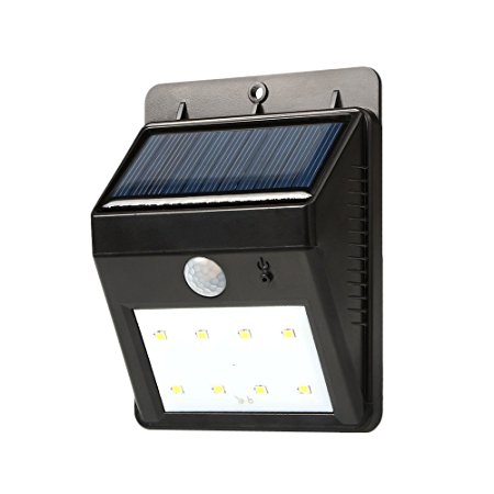 Qedertek Outdoor 8 LED Solar Powered Light, PIR Motion Sensor, 10ft Detection Range With Dusk to Dawn Dark Sensing Auto On/Off Function